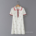 New Bee Pattern Embroidered Short Sleeve Knitted Lapel